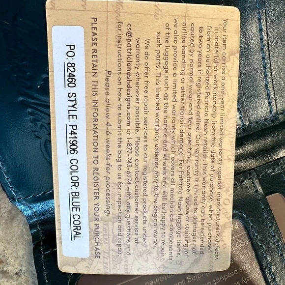 Patricia Nash-Chauny-Satchel Crossbody-Blue Coral-Tooled Leather-Purse & Wallet - Picture 8 of 15